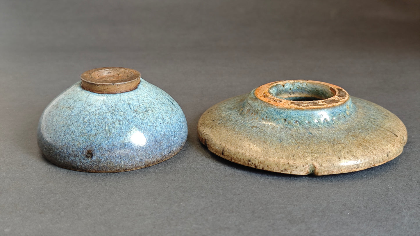 金元 鈞窯天藍釉紫斑盞連托