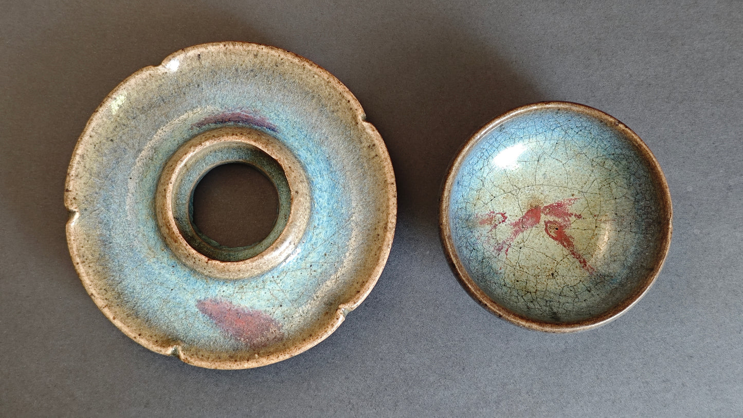 金元 鈞窯天藍釉紫斑盞連托