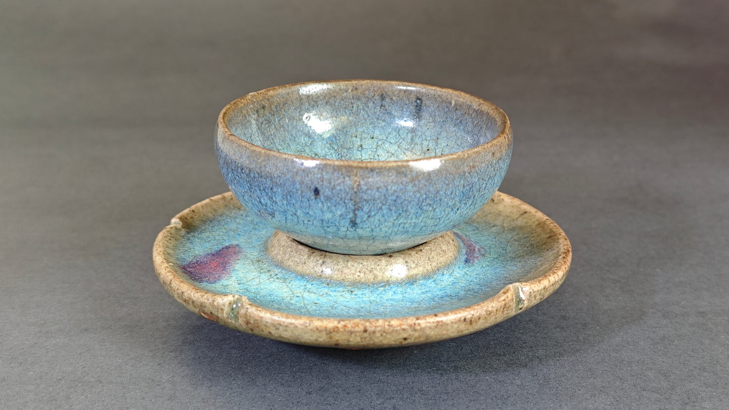 金元 鈞窯天藍釉紫斑盞連托