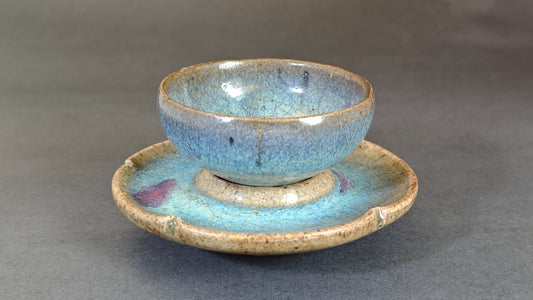 金元 鈞窯天藍釉紫斑盞連托